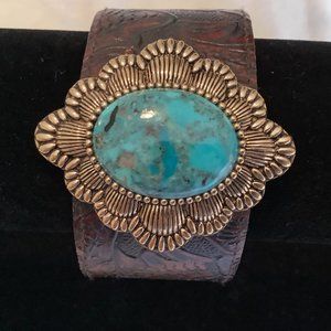 Barse Leather & Turquoise Cuff Bracelet